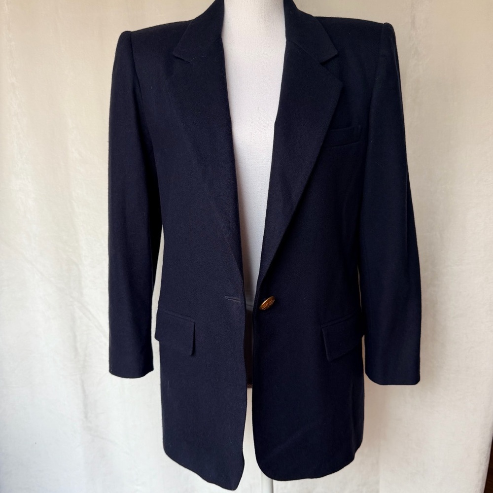 Vintage Jacqueline Ferrar Blazer Womens Navy One Button Wool Sz 8 - Business 90s - Picture 4 of 10